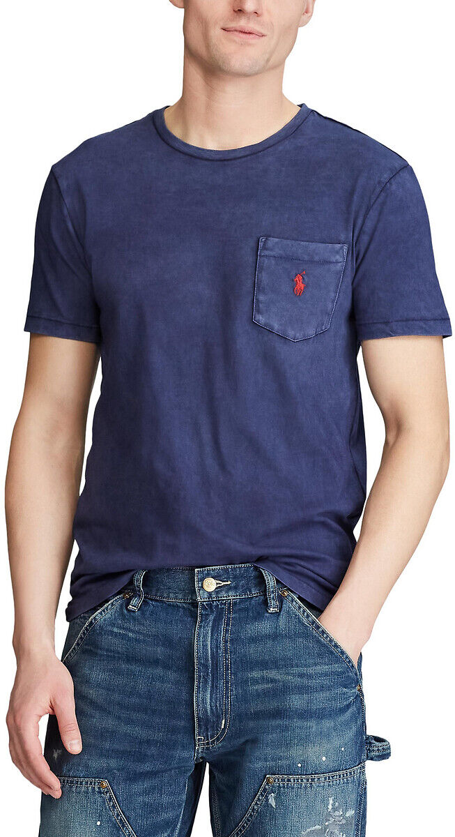 Polo Ralph Lauren T-shirt em algodão slub, com bolso   Marinho