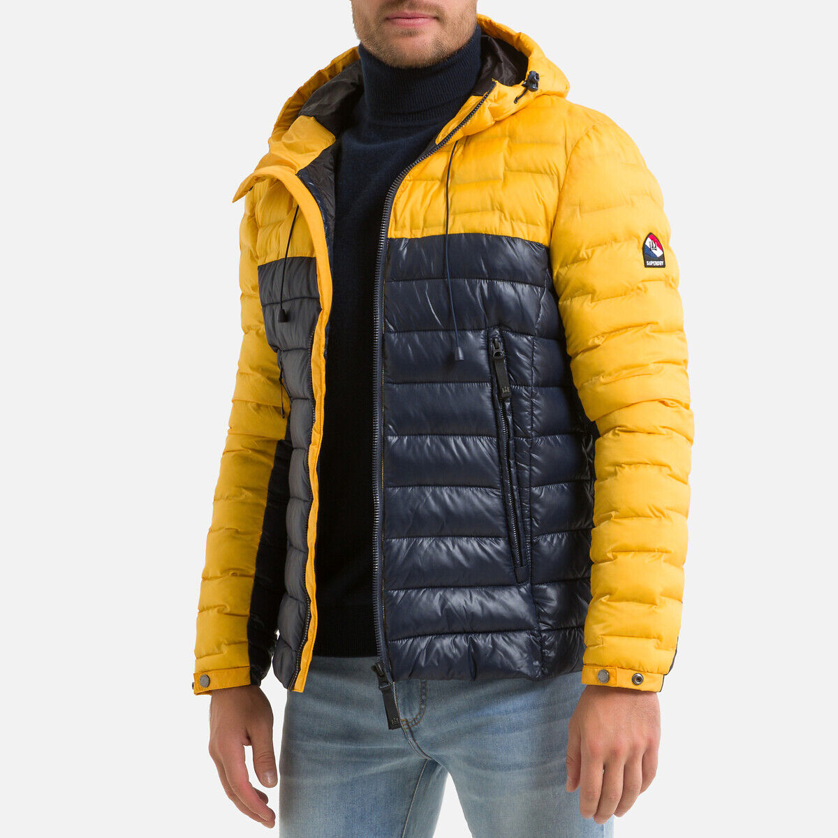 Superdry Blusão bicolor com capuz, Quilt Mix   marinho/amarelo