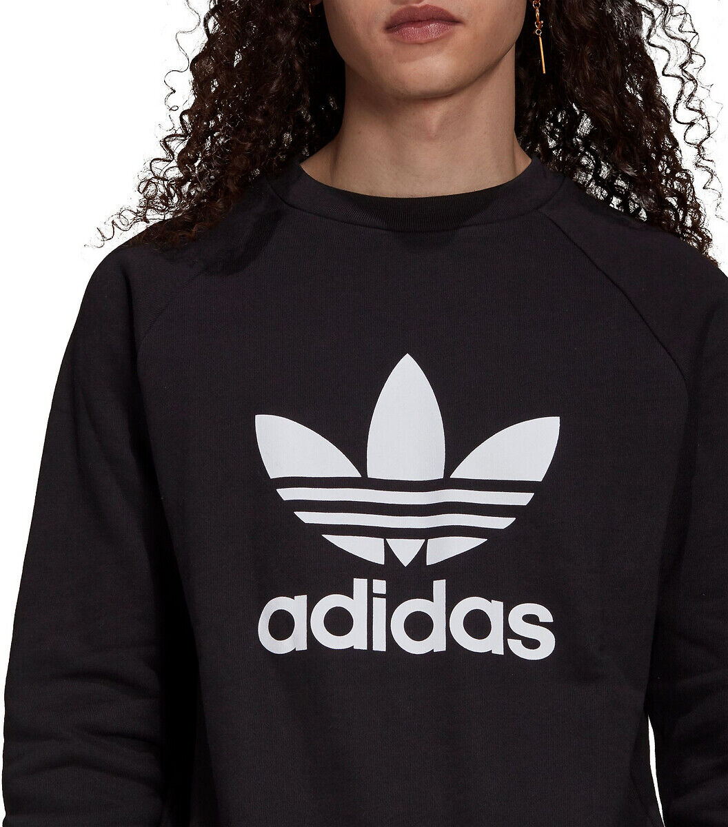 Adidas Originals Sweat com gola redonda, logótipo trevo grande à frente   Preto