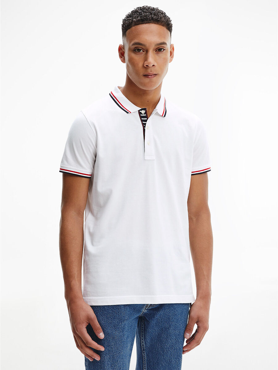 Tommy Hilfiger Polo slim em malha piqué, Tipped   Branco