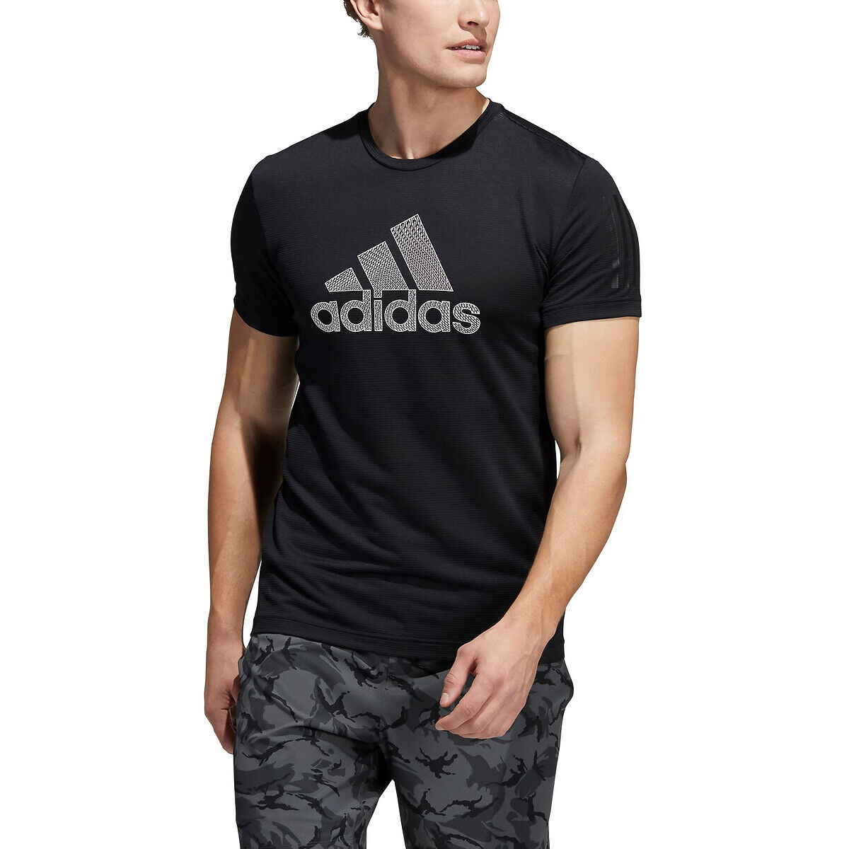 Adidas Performance T-shirt de desporto com mangas curtas e logótipo grande   Preto