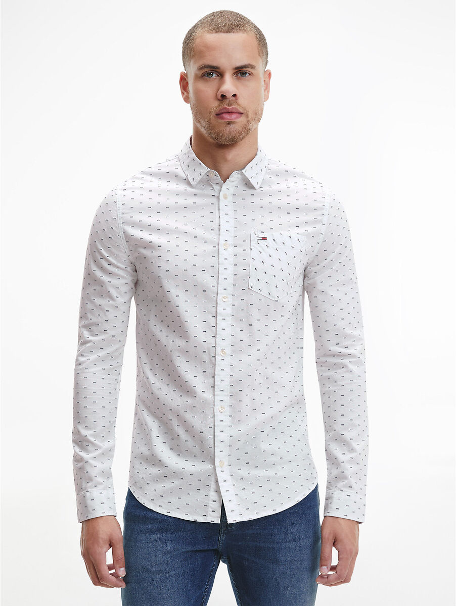 Tommy Jeans Camisa slim em oxford, motivo dobby   Branco