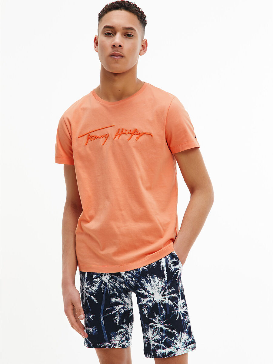 Tommy Hilfiger T-shirt de gola redonda Signature, algodão bio   Laranja