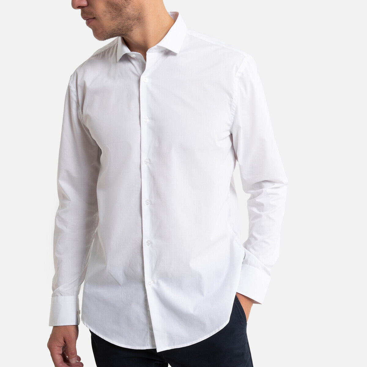 La Redoute Collections Camisa slim com colarinho italiano, mangas compridas   Branco