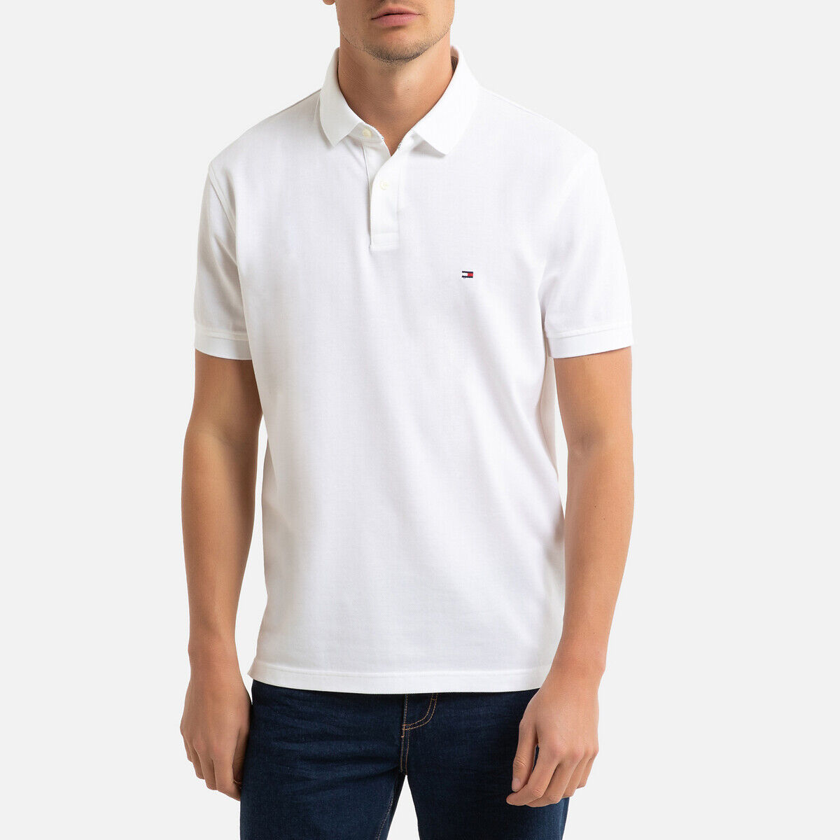 Tommy Hilfiger Polo direito stretch, gola com 2 botões   Branco