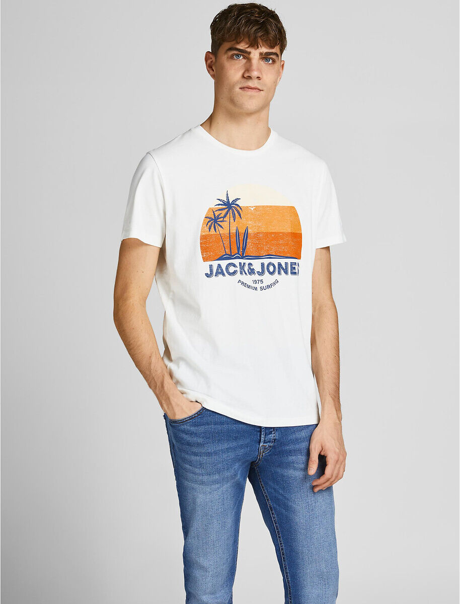 Jack & Jones T-shirt com gola redonda, Palm   Branco