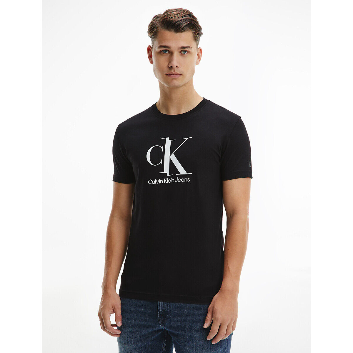 Calvin Klein Jeans T-shirt com gola redonda, Spliced CK   Preto