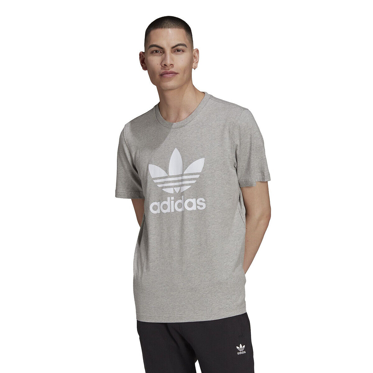 Adidas Originals T-shirt de mangas curtas, logótipo grande, Trefoil   Cinza Mesclado