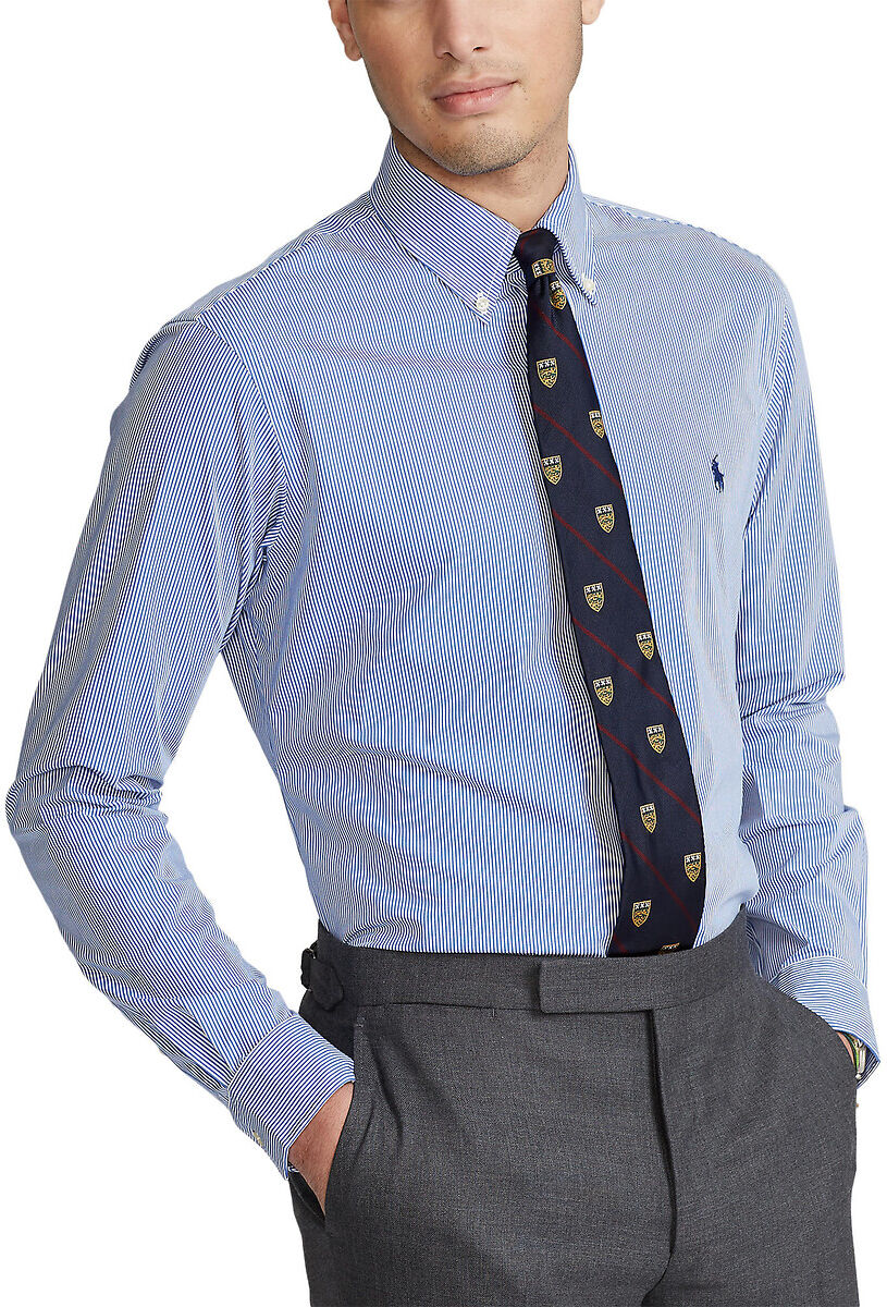 Polo Ralph Lauren Camisa slim, em popelina stretch   branco/azul