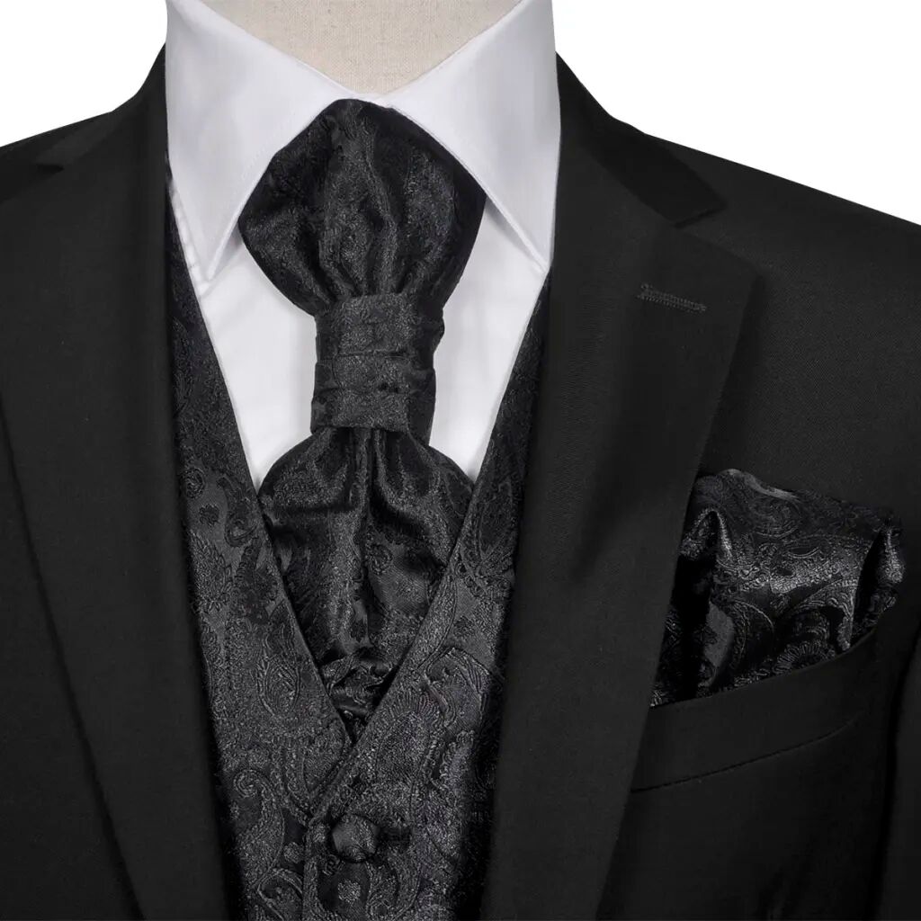 vidaXL Conjunto colete de casamento para homem estampa caxemira tam. 52 preto