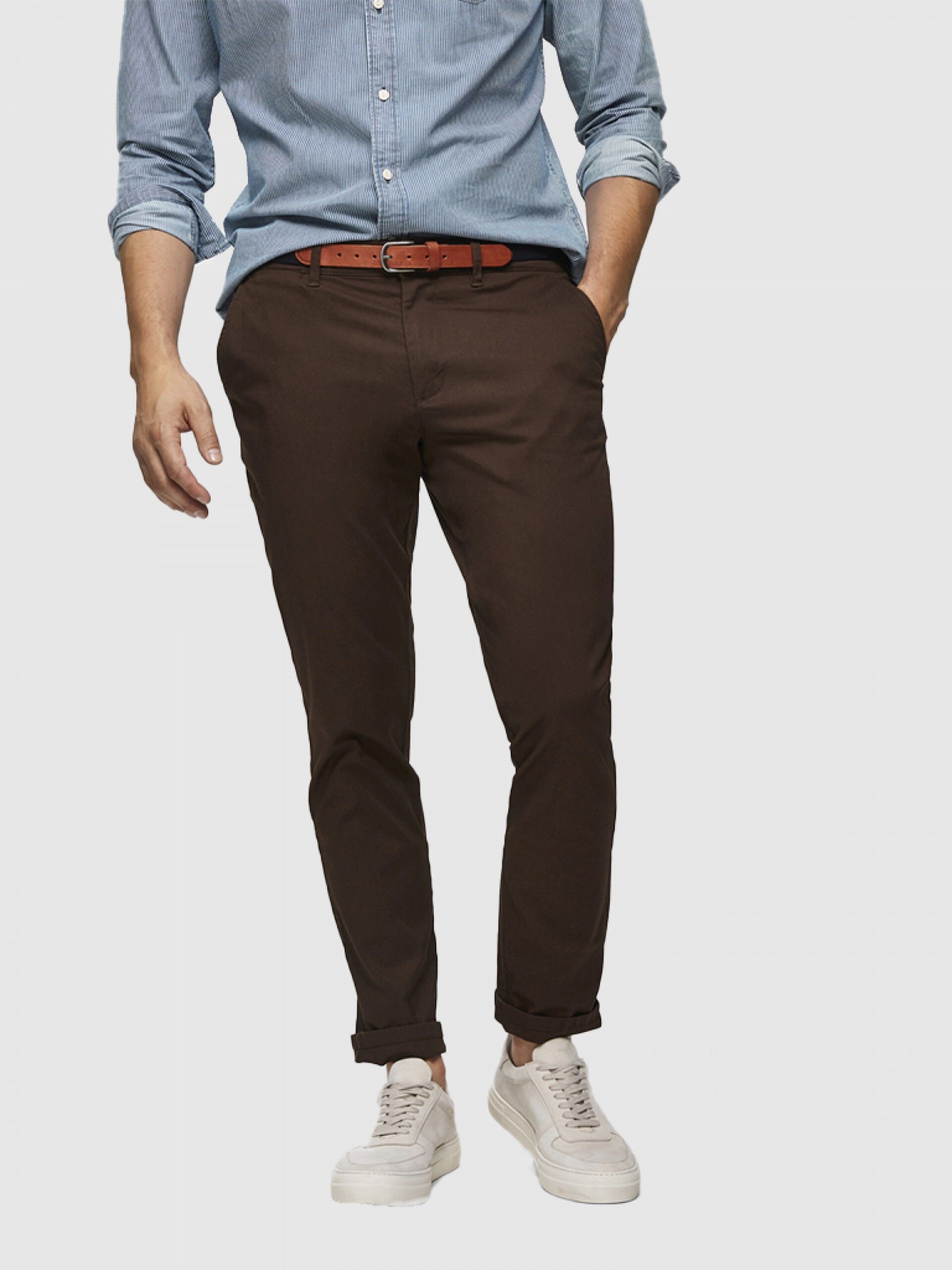 Selected Calça Homem Slim-Yard Selected Castanho