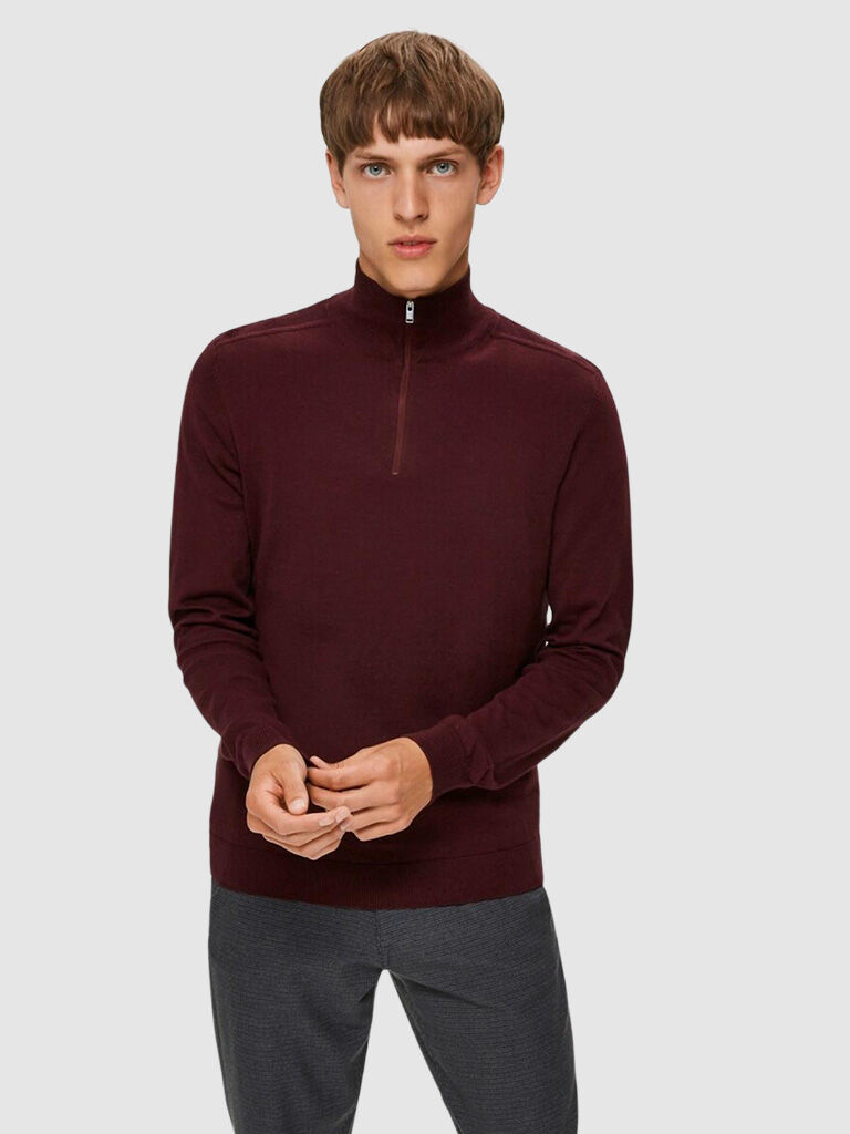 Selected Malha Homem Berg Half Zip Selected Bordeaux