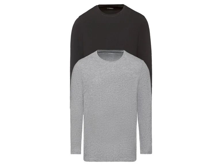 LIVERGY® Pánske tričko s dlhým rukávom. 2 kusy (XL (56/58), sivá/čierna)