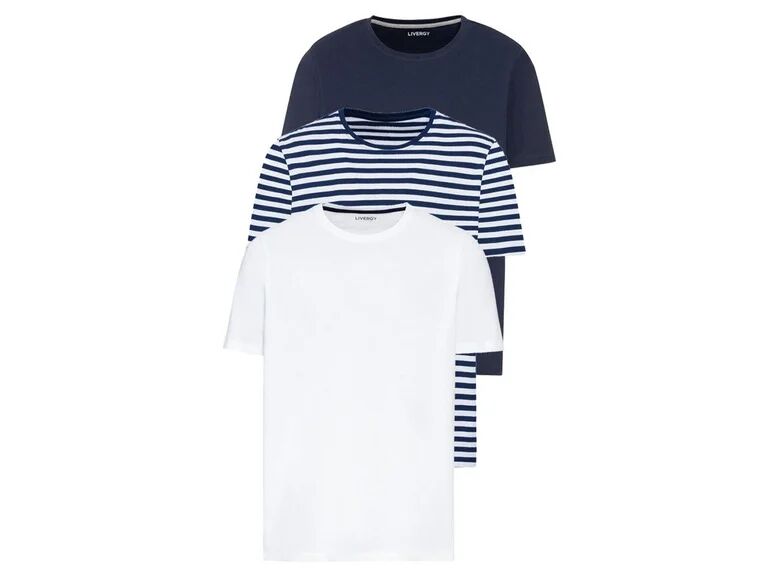 LIVERGY® Pánske tričko XXL, 3 kusy  (M (48/50), pruhy/biela/námornícka modrá)