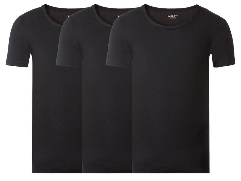 LIVERGY® Pánske bavlnené spodné tričko, 3 kusy (S, čierna, okrúhly výstrih)