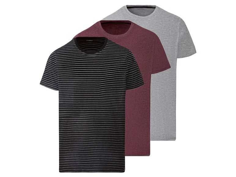LIVERGY® Pánske tričko, 3 kusy (M (48/50), šedá/červená/pruhy)