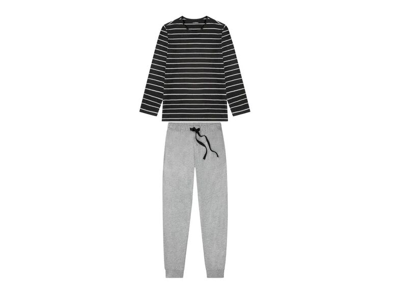 LIVERGY® Pánske pyžamo s dlhým rukávom (XL (56/58), pruhy/čierna/tmavosivá)