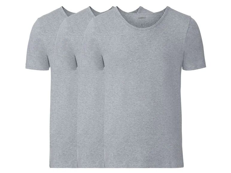 LIVERGY® Pánske spodné tričko XXL, 3 kusy  (XXL, šedá, okrúhly výstrih)