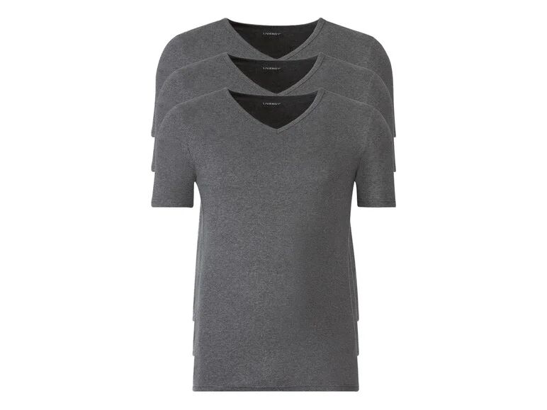 LIVERGY® Pánské spodné tričko XXL, 3 kusy (XXL, antracitová, výstrih v tvare „V“)
