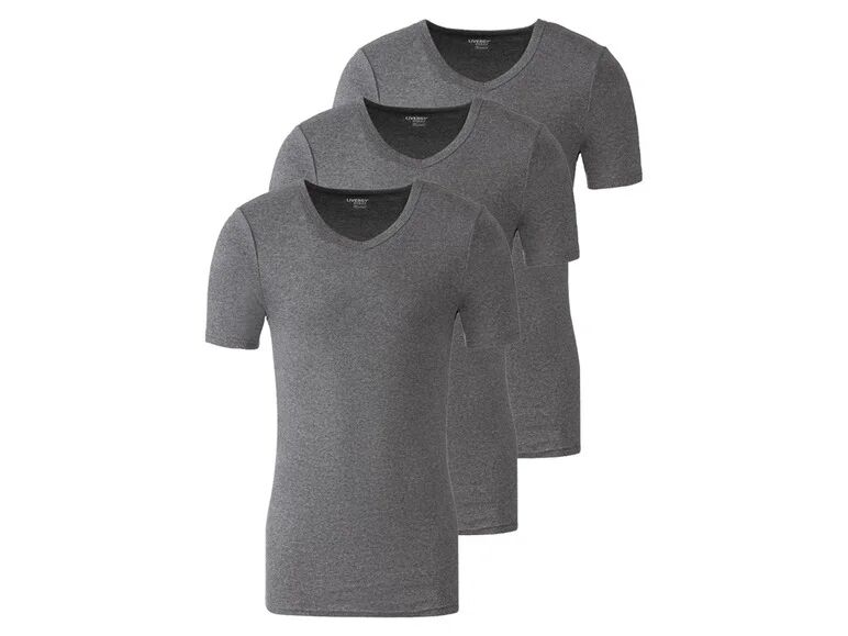 LIVERGY® Pánske bavlnené spodné tričko, 3 kusy (L, antracitová, výstrih v tvare „V“)