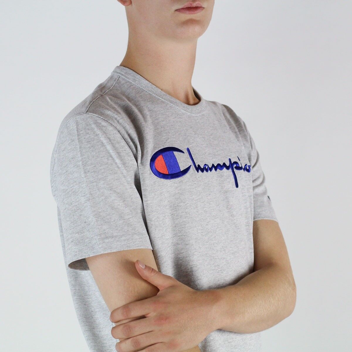 CHAMPION Šedé žíhané tričko Crewneck T-Shirt – XL