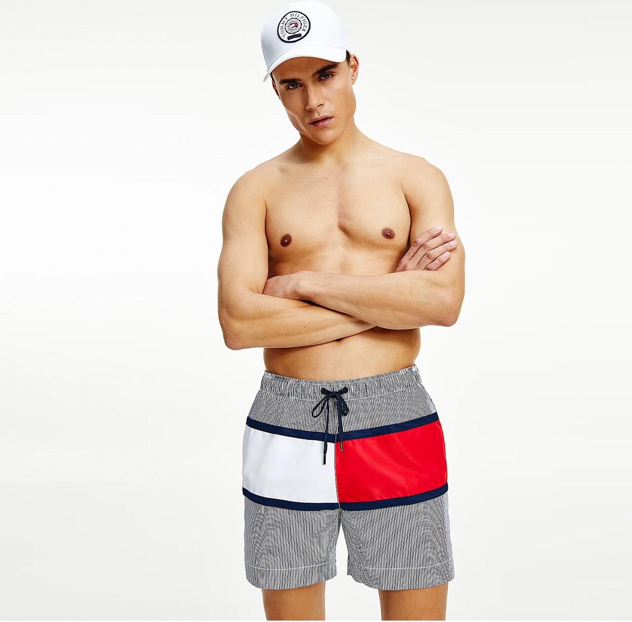 TOMMY HILFIGER Plavky Ithaca Stripe Mid Length Swim Shorts – S