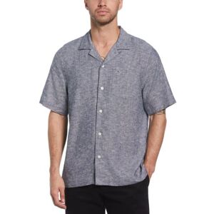 Original Penguin Mens Dark Sapphire Short Sleeve Camp Linen Ecovero Shirt - Male - Blue