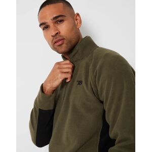 Threadbare Men's Khaki Contrast Side Panel Quarter Zip Fleece - XXL - Khaki