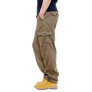 ArmadaDeals Men's Casual Loose Elastic Waist Multi Pocket Trousers, Khaki / L