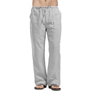 ArmadaDeals Mens Loose Casual Linen Trousers with Drawstring Pockets, Grey / L