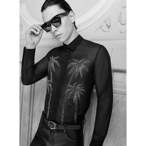 Phixclothing.com Black Chiffon Sequin Rhinestone Palm Shirt - Black / Large Large Black Large