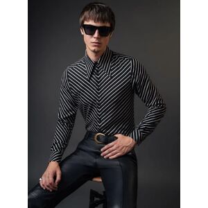 Phixclothing.com Black Symmetrical Pin Stripe Long Sleeve Viscose Shirt - Black / Large Large Black Large