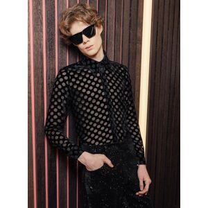 Phixclothing.com Black Semi-Sheer Velvet Polka Dot Shirt - Black / X-Small X-Small Black X-Small