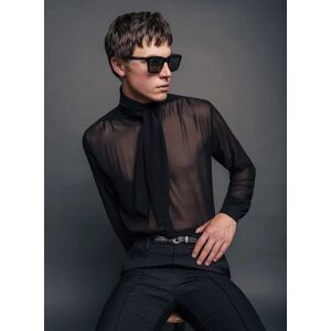 Phixclothing.com Black Semi Sheer Chiffon Scarf Tie Collar Shirt - Black / Small Small Black Small