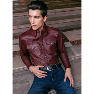 Phixclothing.com Burgundy Leather Western Shirt - Burgundy / Small Small Burgundy Small