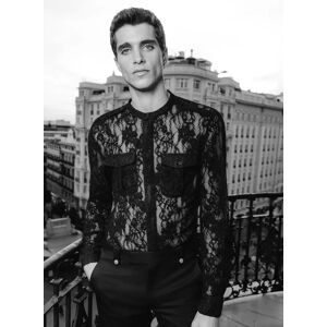 Phixclothing.com Black Lace Floral Grandad Collar Shirt - Black / X-Small X-Small Black X-Small