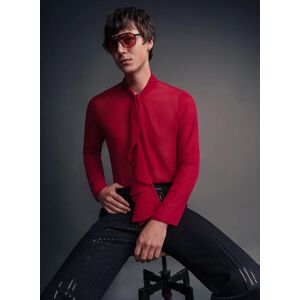 Phixclothing.com Red Chiffon Ruffle Collar Shirt - Red / X-Small X-Small Red X-Small