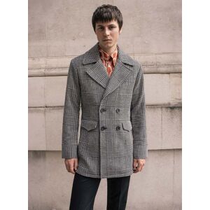 Phixclothing.com Dogtooth Check Double Breasted Wool Coat - Grey / Large Large Grey Large