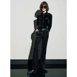 Phixclothing.com Velvet Rhinestone Embellished Flare Trousers - Black / 36W L34 Black 36W L34