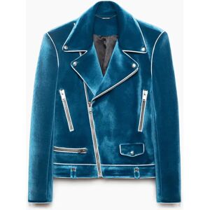 Phixclothing.com Blue Velvet Piped Biker Jacket - Blue / X-Small X-Small Blue X-Small