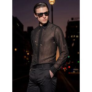 Phixclothing.com Black Chiffon Sequin Button Down Shirt - Black / Large Large Black Large