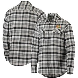 Men's Antigua Black/Gray Chicago Blackhawks Ease Plaid Button-Up Long Sleeve Shirt - Male - Black