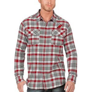 Men's Antigua Red/Gray New Jersey Devils Ease Plaid Button-Up Long Sleeve Shirt - Male - Red