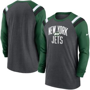 Men's Nike Heathered Charcoal/Green New York Jets Tri-Blend Raglan Athletic Long Sleeve Fashion T-Shirt - Male - Heather Charcoal