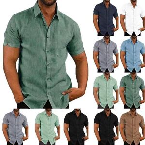 Summer sea Kids Summer Lapel Solid Color Men Clothing Short Sleeve Button Men's Cotton Linen Shirt