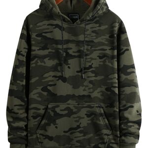 Temu Men's Camo Loose Pullover Hooded Fleece Sweatshirt For Autumn And Winter Army Green L(40)