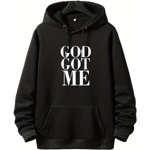 Temu "god Got Me" Graphic Print Men's Casual Hoodies, Drawstring Comfortable Oversized Hooded Pullover Sweatshirt Plus Size Yellow 4XL(52)