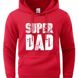 Temu Plus Size Men's Hoodies, "super Dad" Print Hooded Sweatshirt For Fall Winter, Men's Clothing Red 3XL(50)