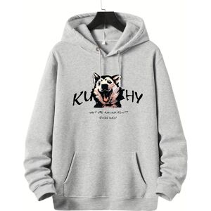 Temu Plus Size Men's "what Are You Looking At?" Husky Pullover Drawstring Hoodie, Oversized Loose Clothing For Big And Tall Guys Black 1XL(46)