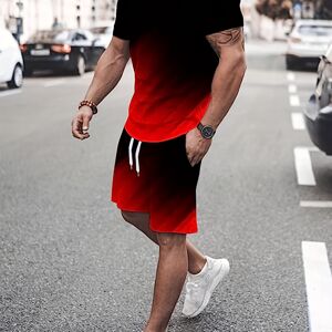 Temu Summer Men's Fashion 2 Piece Sets Plus Size Tracksuit Men's Sporty Style Printed T Shirts Men T-shirt Shorts Suit Black XL(42)